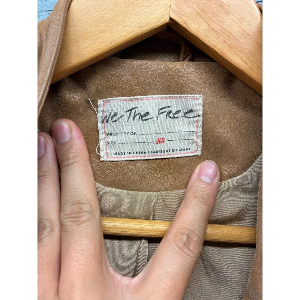 Free People Moto Jacket Faux Leather Women's Size XS‎ Brown Camel NWT - Picture 4 of 10